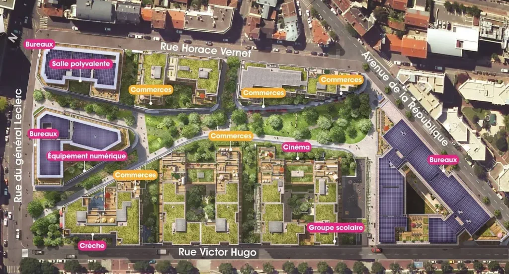 vue aérienne détaillée du projet ECO-QUARTIER ISSY CŒUR DE VILLE – ISSY-LES-MOULINEAUX